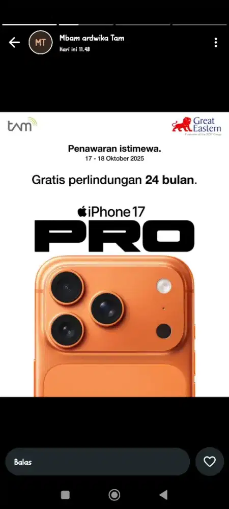 iphone 17 Pro 256 Garansi Resmi Free protecti tambahan