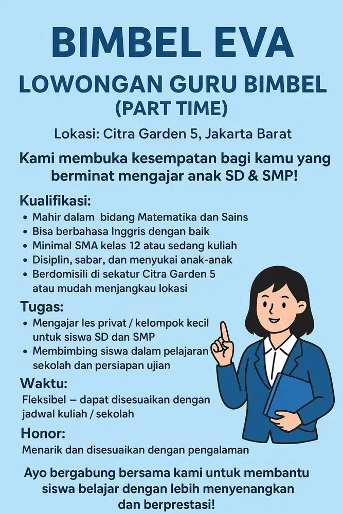 Dicari guru Les untuk SD sampai SMP