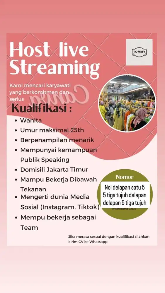 Dicari SPG yang bisa Live Streaming