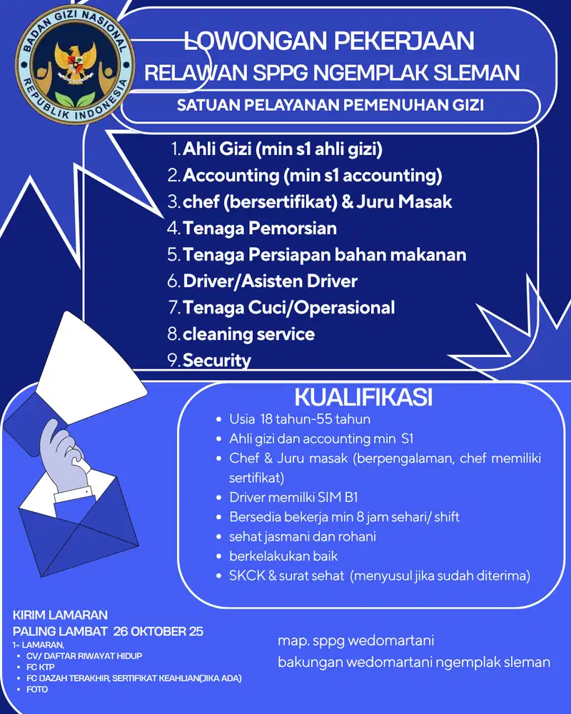 lowongan segera relawan SPPG MBG ngemplak Sleman