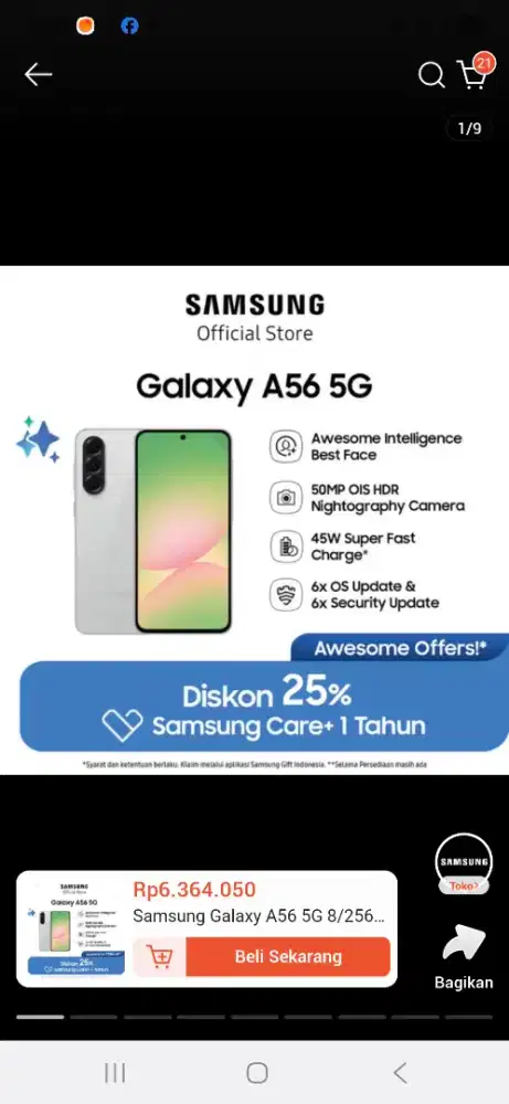 Samsung A56 warna Olive 12/256 Gb