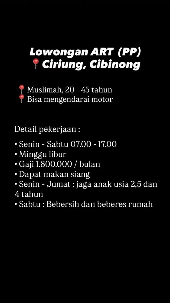 Lowongan ART  (PP) Ciriung, Cibinong