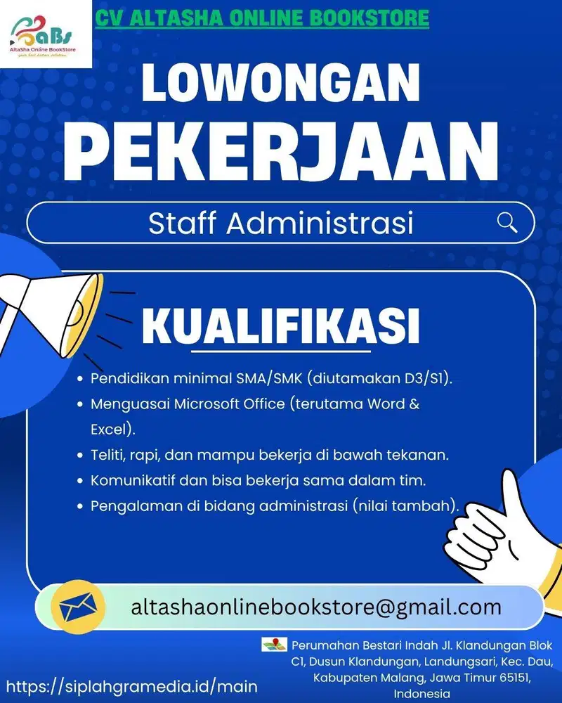 LOWONGAN PEKERJAAN STAFF ADMINISTRASI