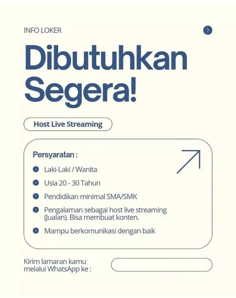 Dibutuhkan segera host live streaming
