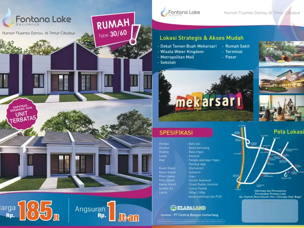 DIJUAL RUMAH HARGA TERMURAH DI 100 JUTAAN DEKAT CIBUBUR, KOTA WISATA