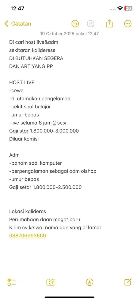DI CARI SEGERA HOST LIVE&ADM dan ART