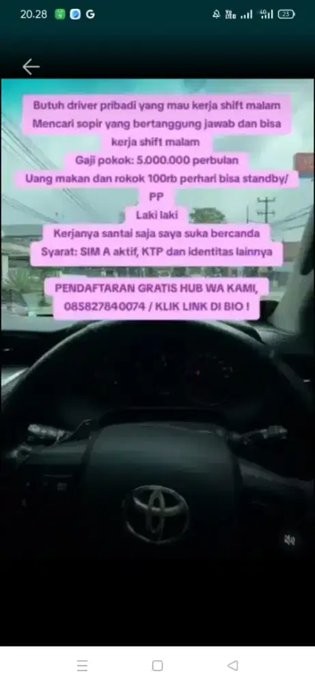Untuk pendaftaran hubungi wa di iklan