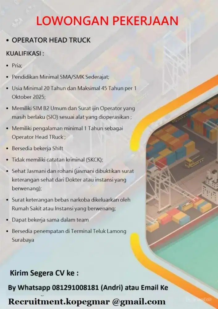 Dibutuhkan Driver Trailer