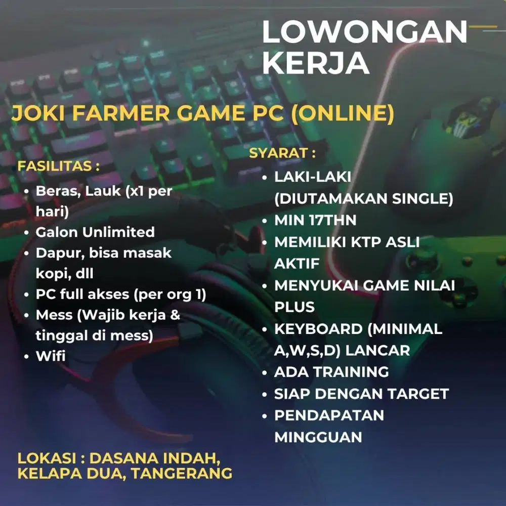 LOWONGAN KERJA GAMING PC ONLINE MMORPG LOKASI DASANA INDAH