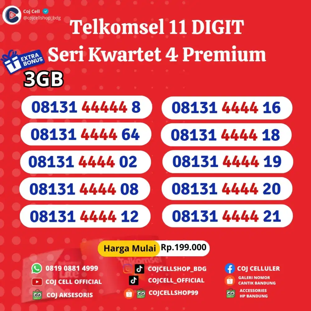 Nomor cantik Telkomsel seri quartet 4 premium