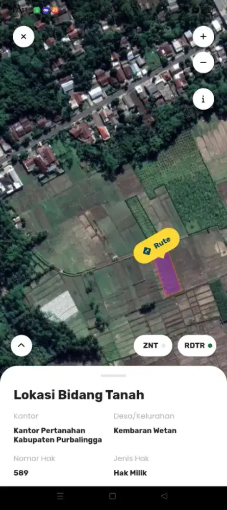 Dijual Tanah Sawah Kembaran Wetan Purbalingga