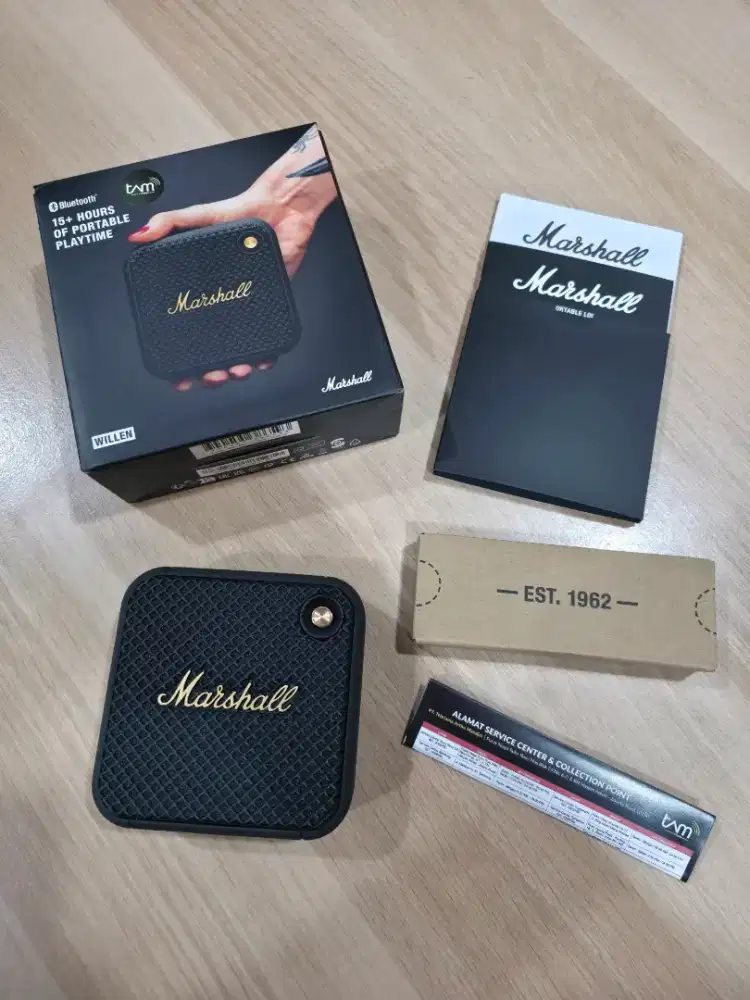 MARSHALL WILLEN PORTABLE SPEAKER BLACK&BRASS FULLSET PERFECT LIKE NEW