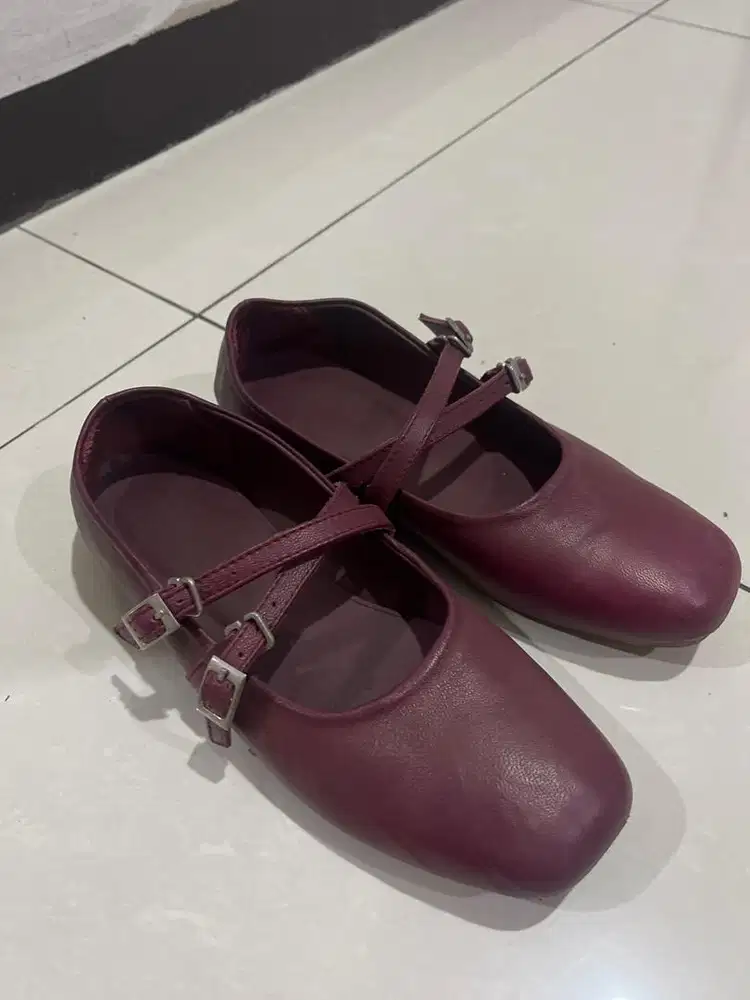 Sepatu mary jane wanita kulit asli