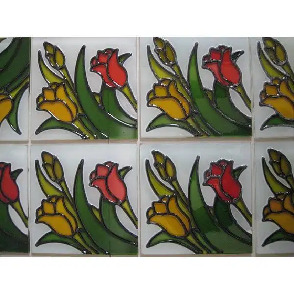 Vintage tegels gelas tebal untuk hiasan dinding motif bunga tulips