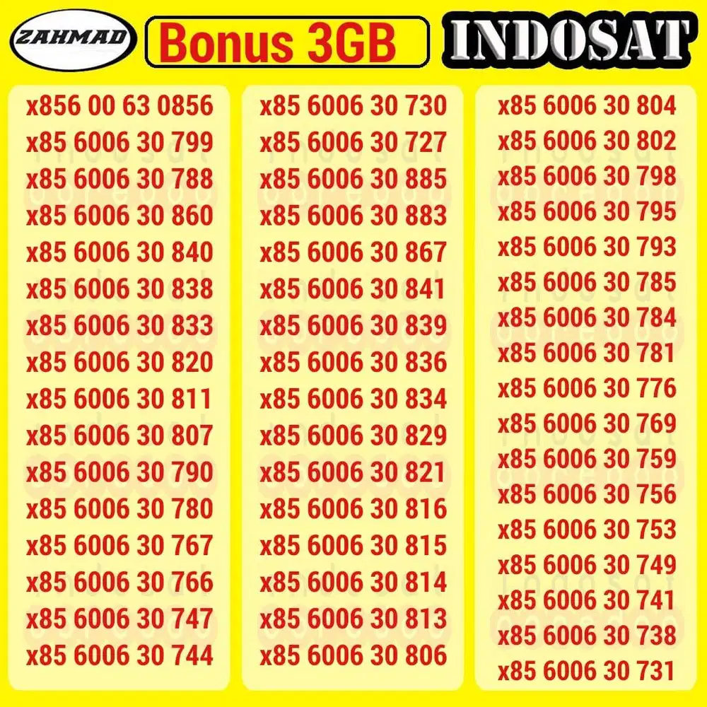 ISAT-A) NOCAN Indosat Bonus Kuota kartu perdana nomor cantik im3 RAPI