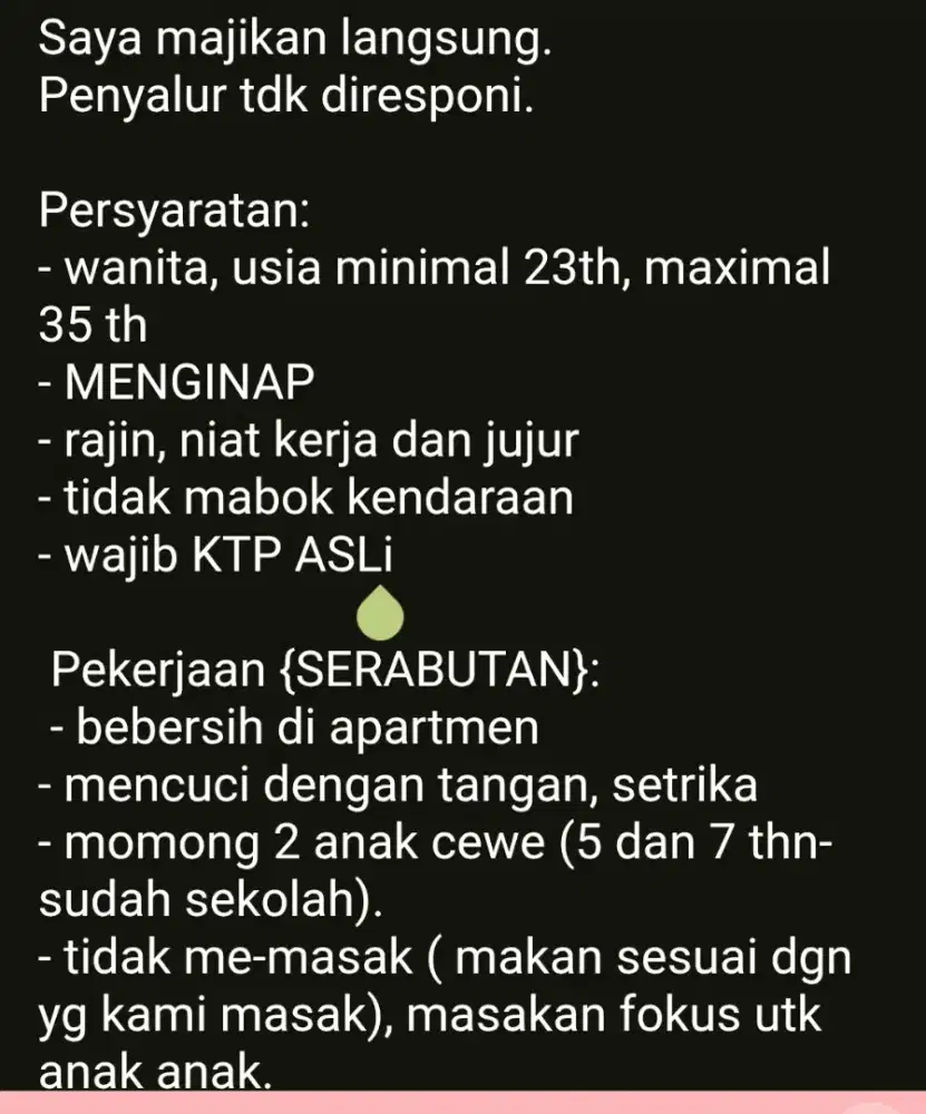 Cari ART menginap dan momong