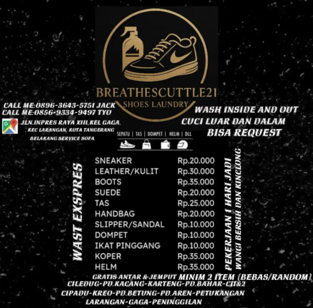 Laundry sepatu,tas,sandal,dompet DLL