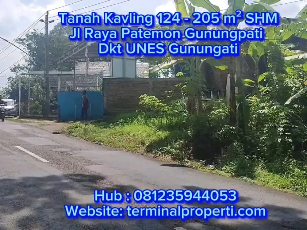 Tanah Kavling Luas 124 - 205 m2 SHM Hak Milik  Jl Raya Patemon Dkt UNES Sekaran Gunungpati