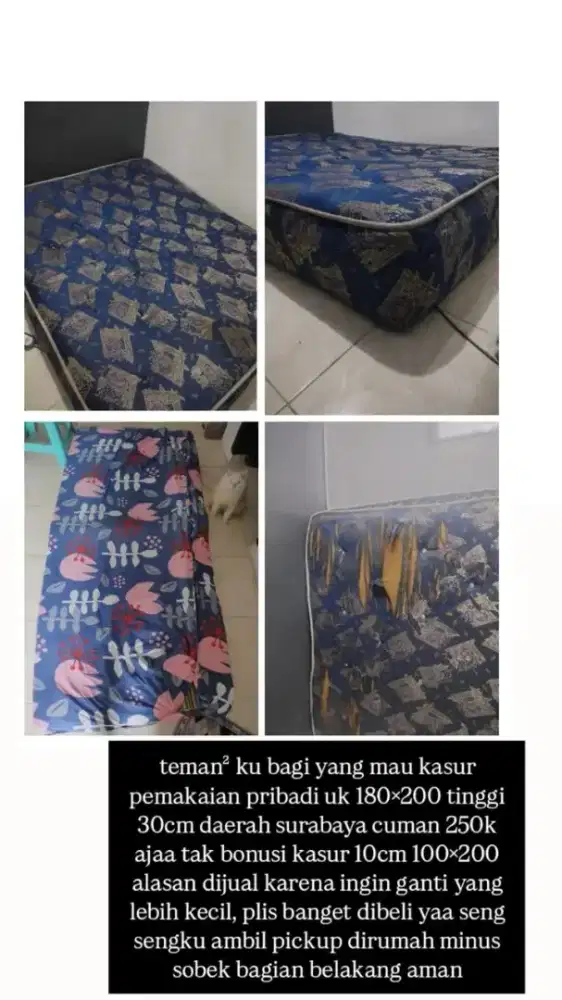 Kasur Bekas Merek Platinum Uk 180×200cm Tinggi 30 Bonus Kasur 100×200