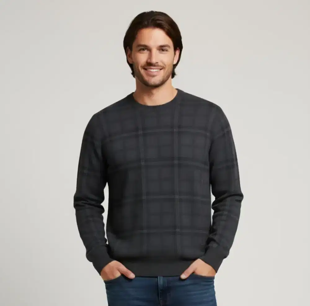 Crewneck Polham Original Second Warna Abu-abu Tartan size S/M