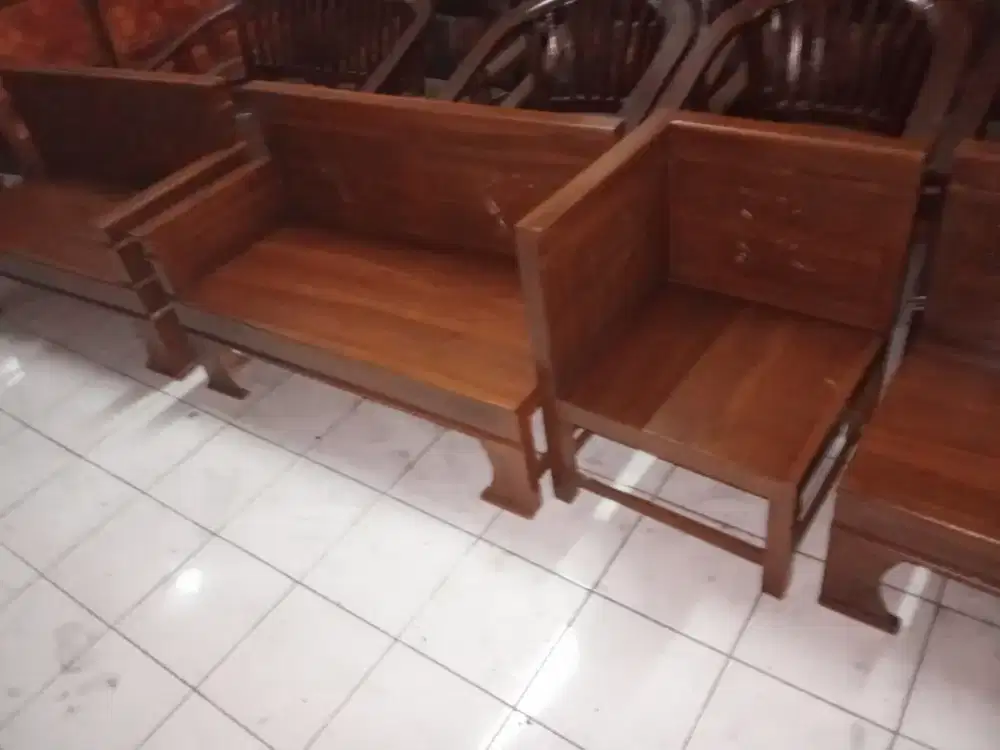 Kursi tamu kayu jati model minimalis sudut L clear warna ngedop