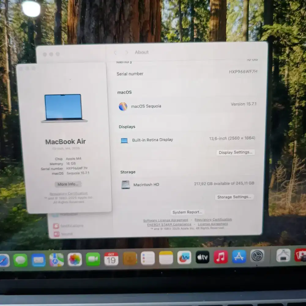 Macbook Air M4 13 Inch Ram 16 Ssd 256  lengkap full set sky blue