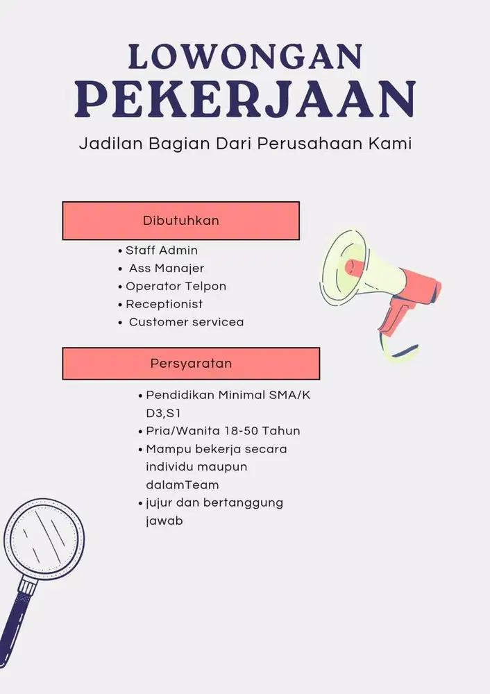 Dibutukan karyawan untuk bulan oktober