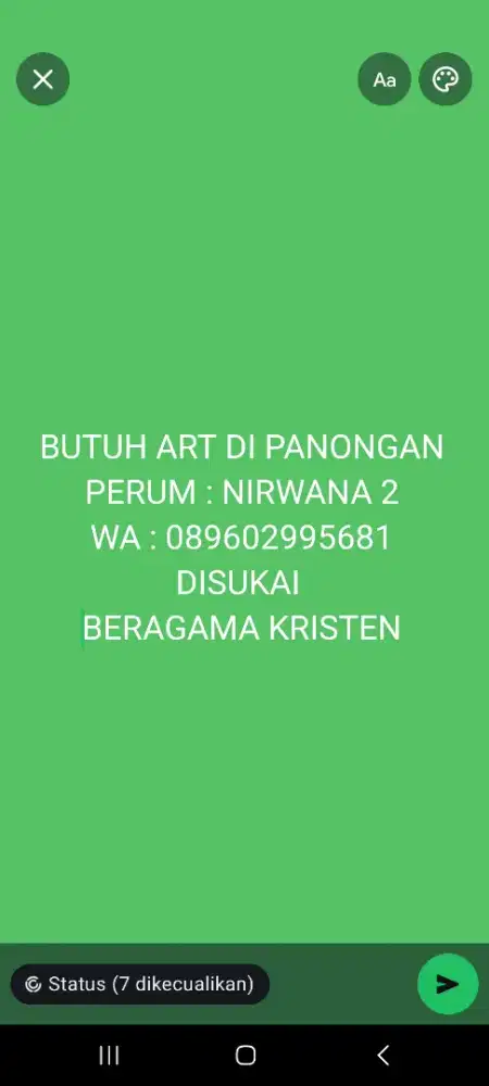 BUTUH ART DI PERUM NIRWANA 2 KEC.PANONGAN