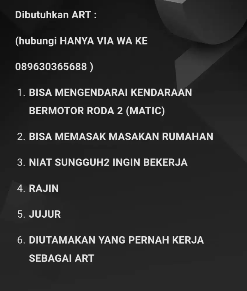 Dibutuhkan ART SEGERA !!!