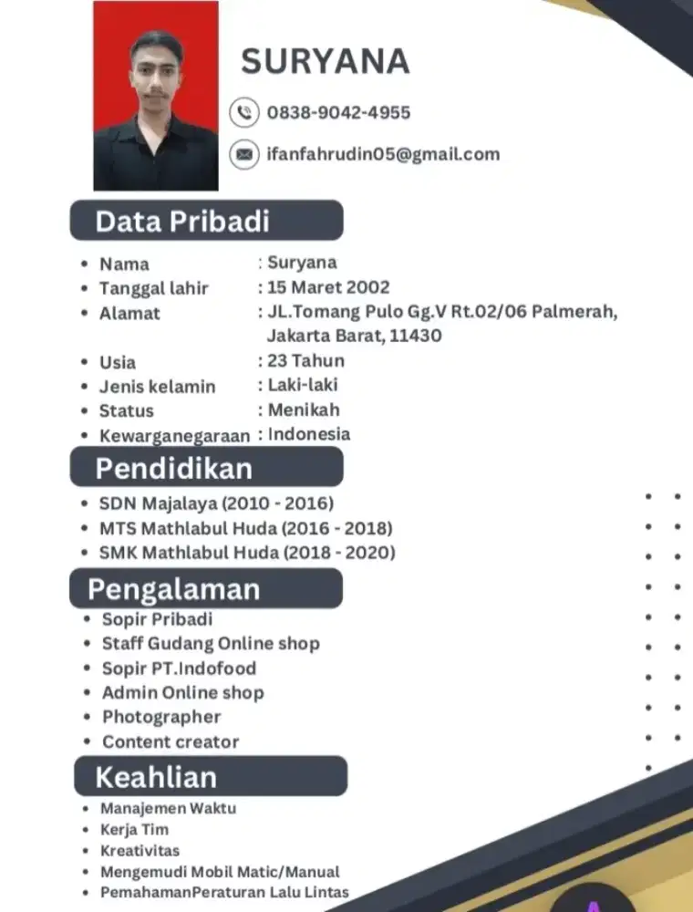 Semoga ada yg lagi membutuhkan supir/asisten pribadi, DRIVER barang