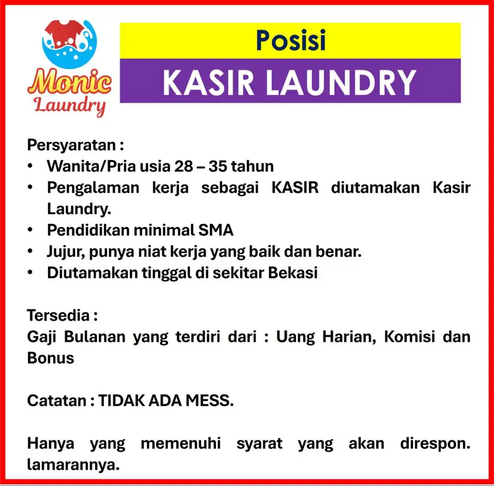 BUTUH CEPAT KASIR LAUNDRY!
