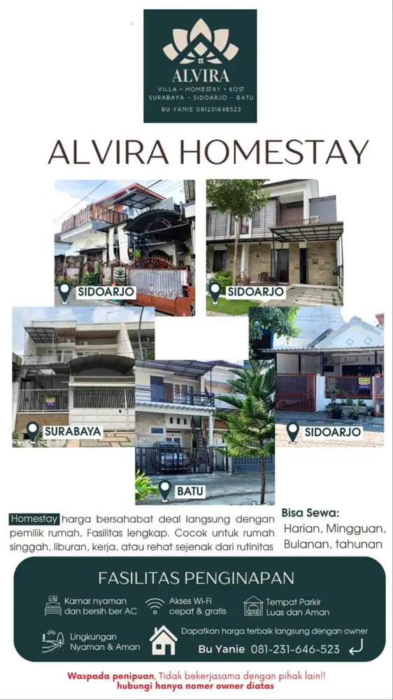 Sewa rumah mingguan bulanan harian