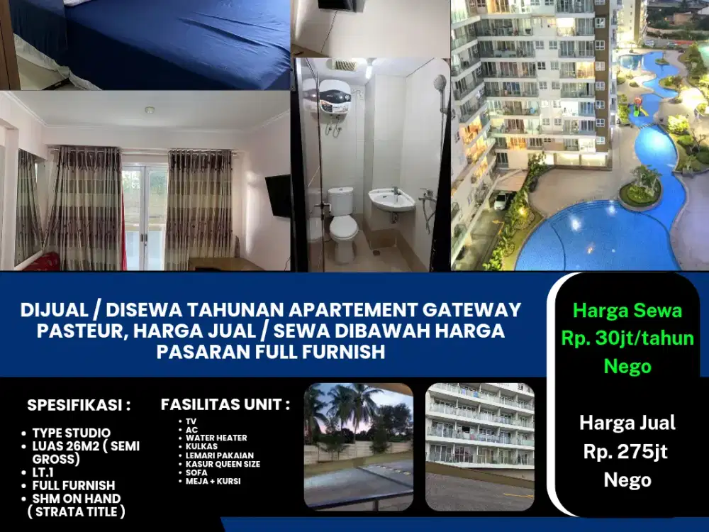 Disewakan Cepat Unit Apartemen Gateway Pasteur Bandung Full Furnished Dibawah Pasaran