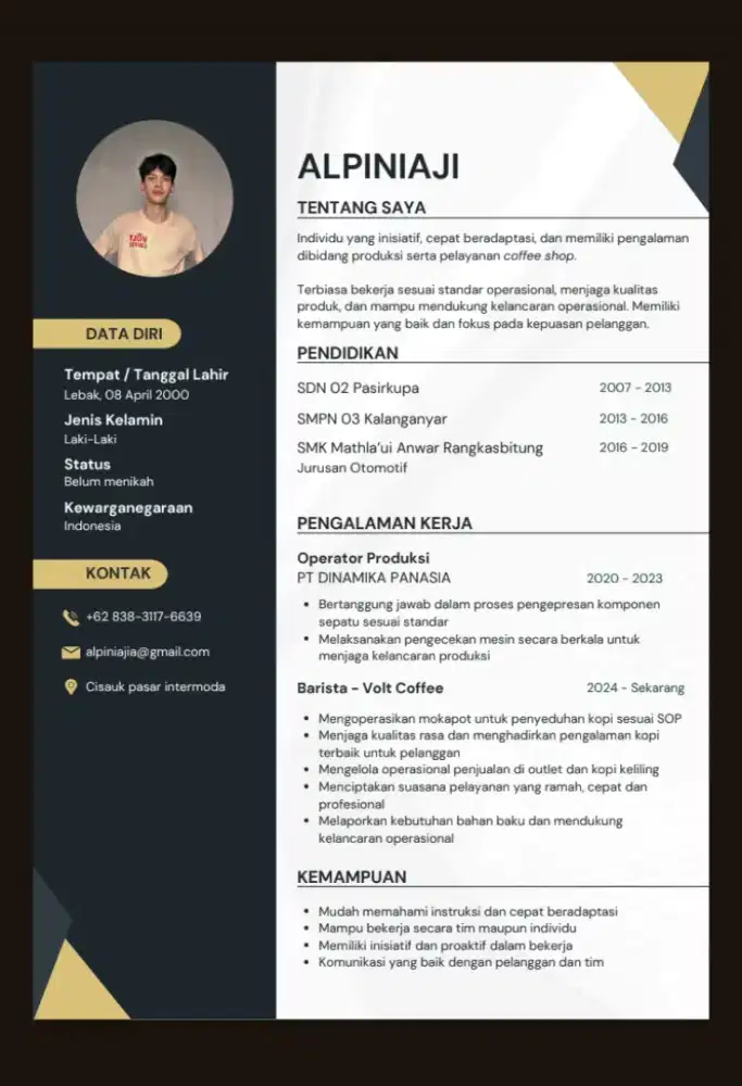 Cari pekerjaan pengalaman terakhir sebagai barista coffe shop
