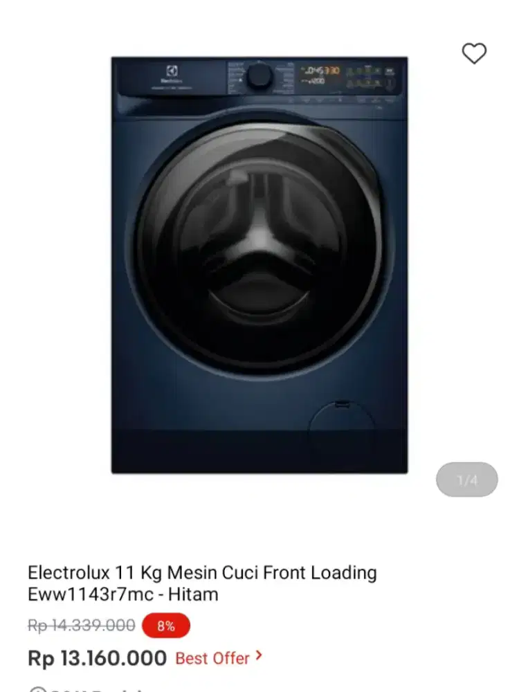 Electrolux 11 Kg Mesin Cuci front loading Eww1143r7mc - Hitam