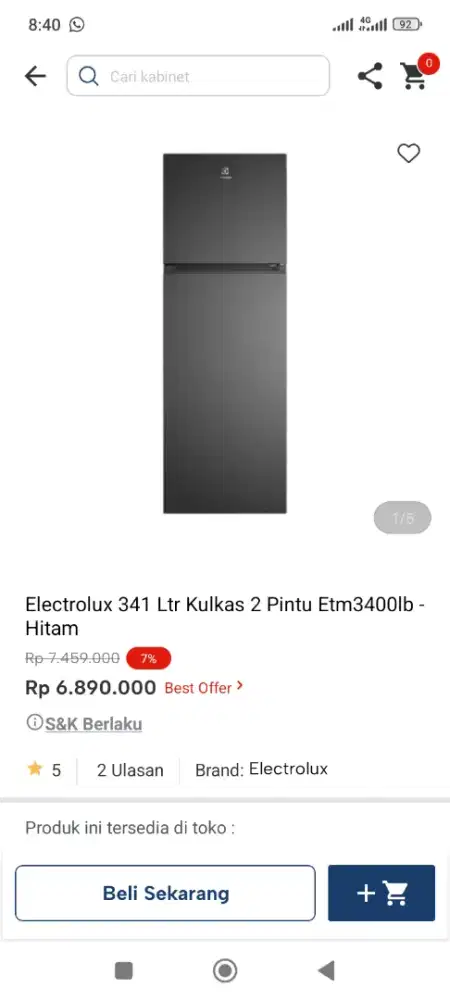 Promo kulkas elektrolux 2pintu 341 liter