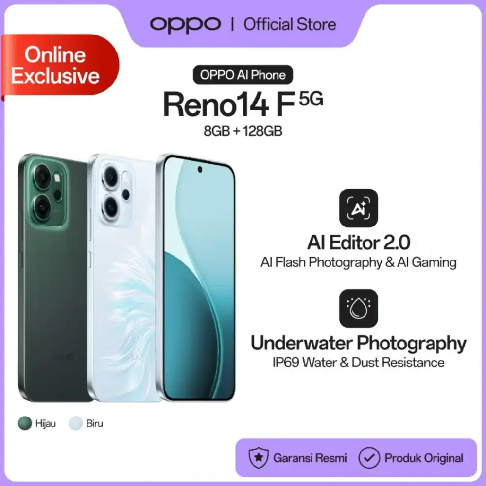 (Salah beli tipe) Oppo Reno 14F 5G 8GB+128GB Warna Biru