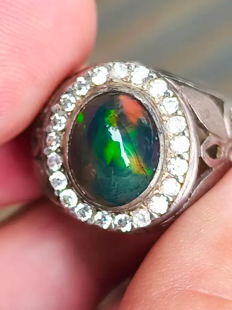 Batu kalimaya black Opal Ethiopia 3.10 crat ring perak memo WGL jarong