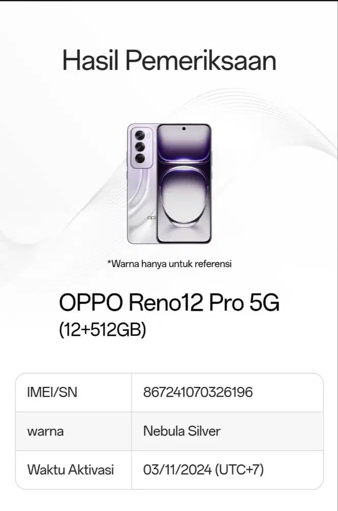 Oppo Reno 12 Pro 5G . Garansi