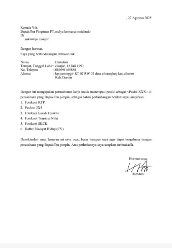 Info loker modal SIM b1 polos