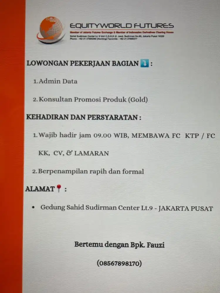Dibutukan segera 3 orang karyawan