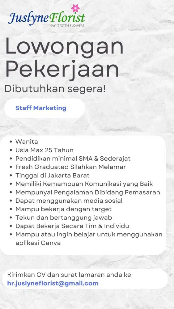 Lowongan Pekerjaan Staff Marketing