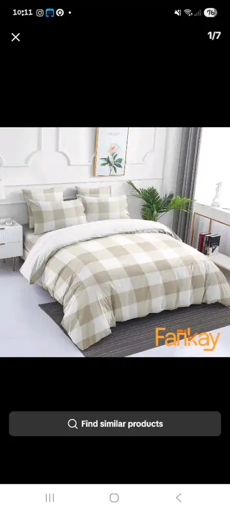 Bed cover set gingham khaki