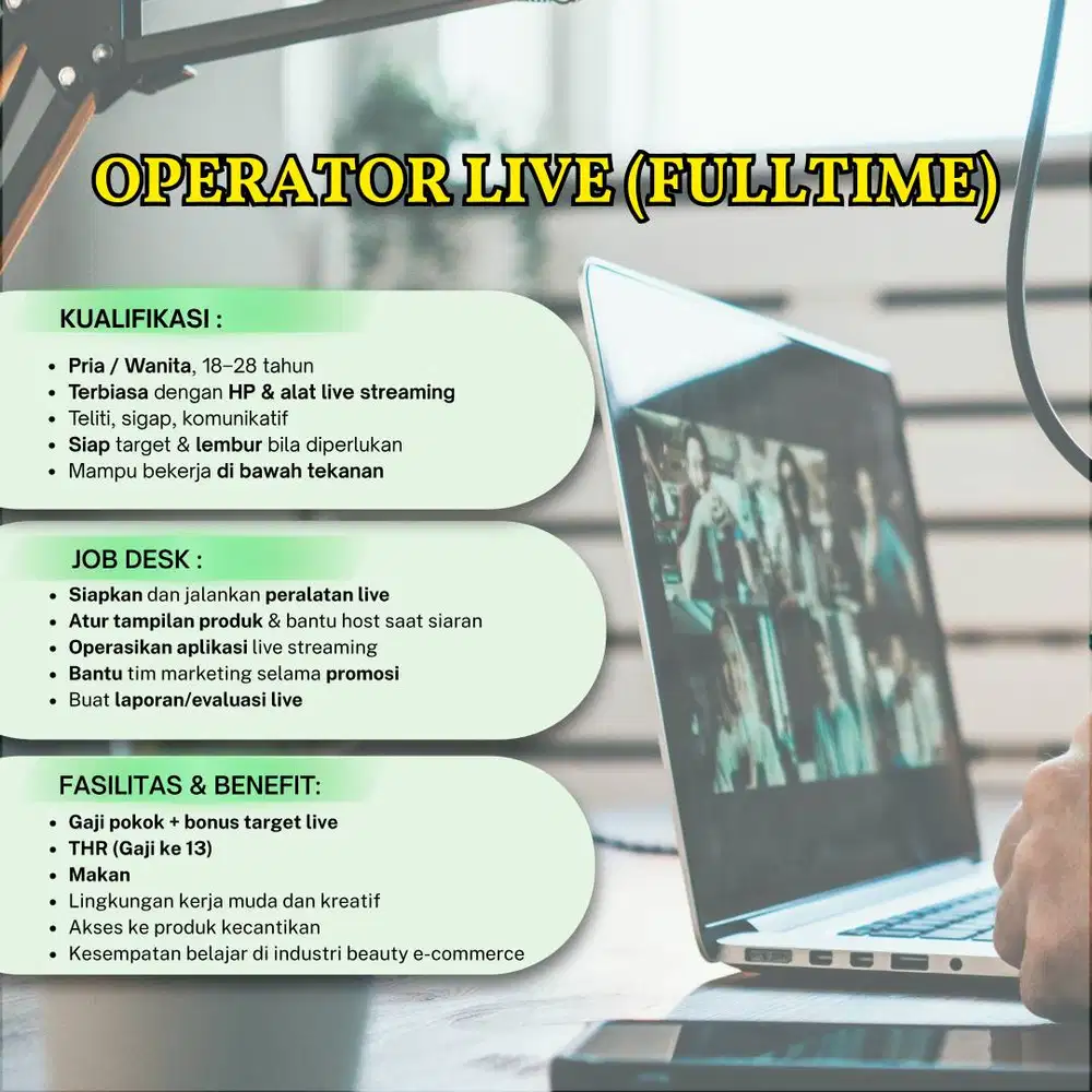 OPERATOR LIVE (FULLTIME) - FREE MAKAN -  TANJUNG DUREN, JAKBAR