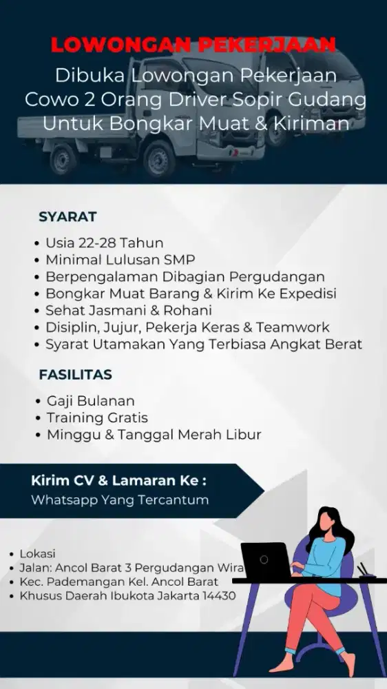 Dicari 2 Kariawan Driver Kiriman Dan Bongkar Muat
