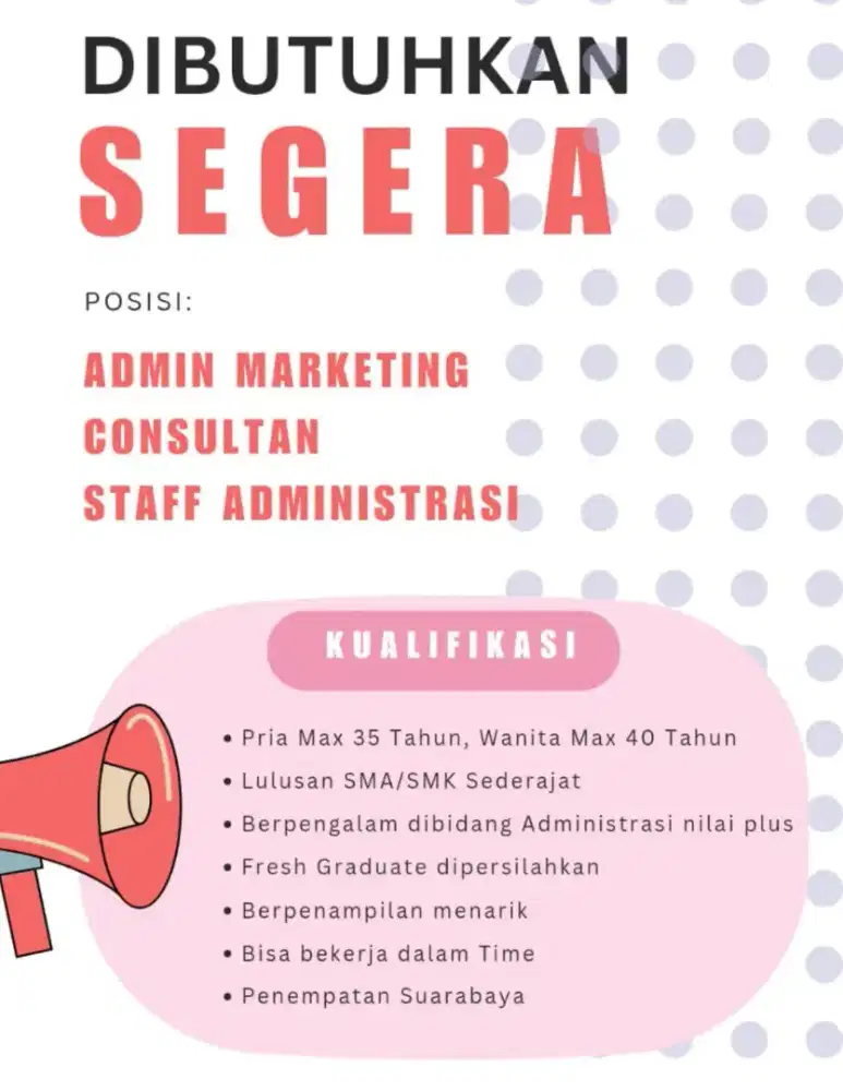 Di Butuhkan Segera Admind... Marketing
