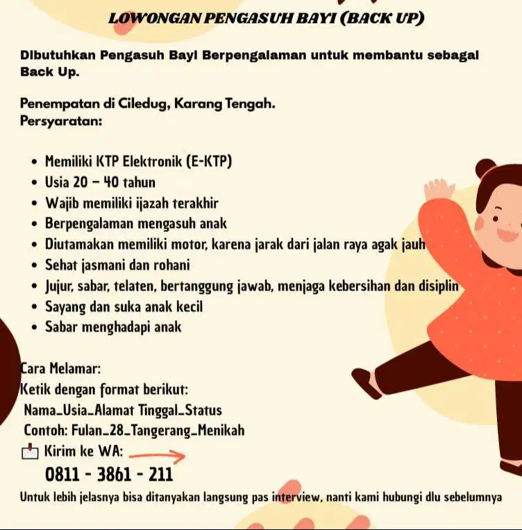LOWONGAN PENGASUH BAYI (BACK UP)