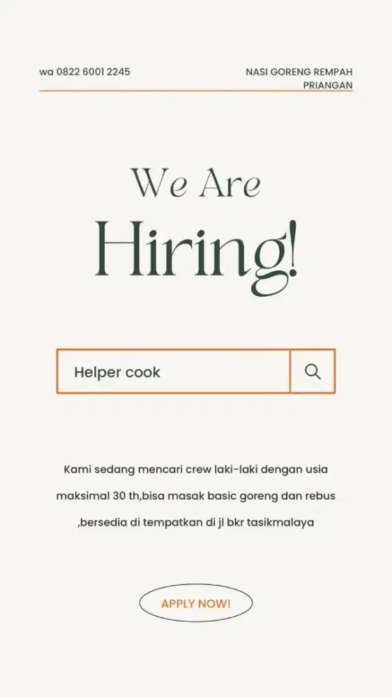 Cook helper atau crew bantuin jualan