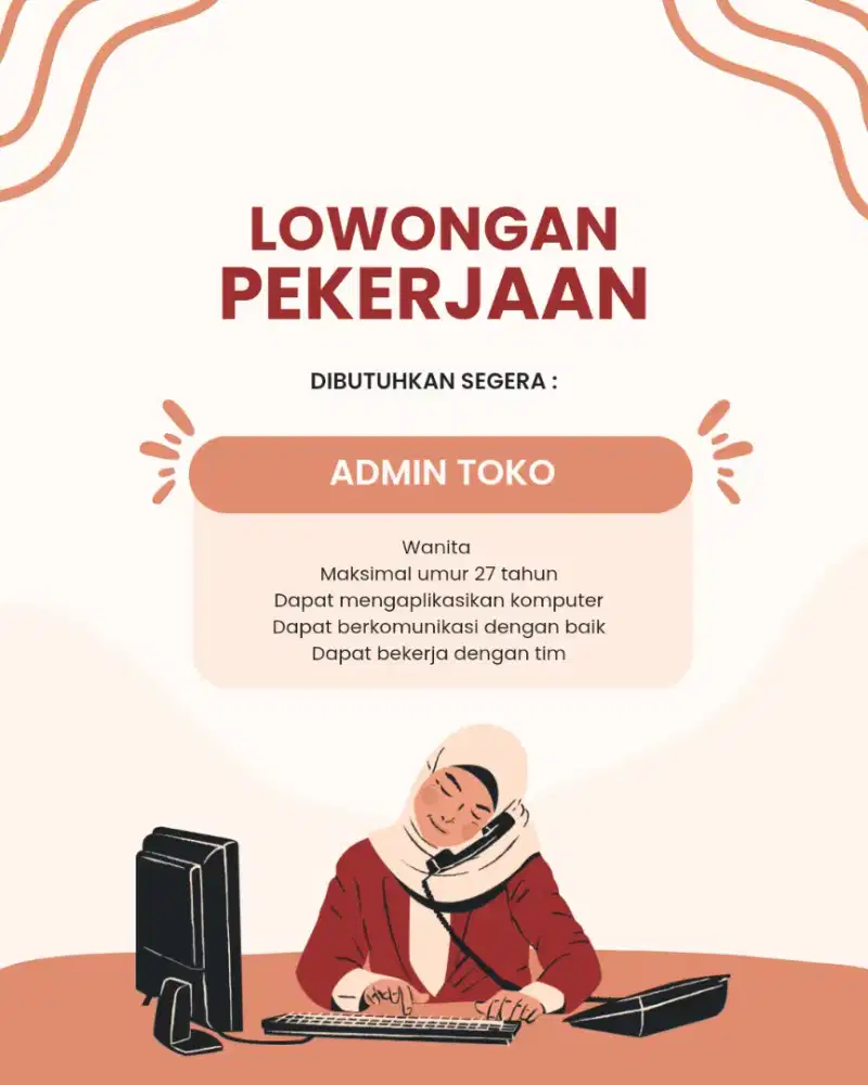 DIBUTUHKAN ADMIN TOKO WANITA MAX UMUR 27 THN