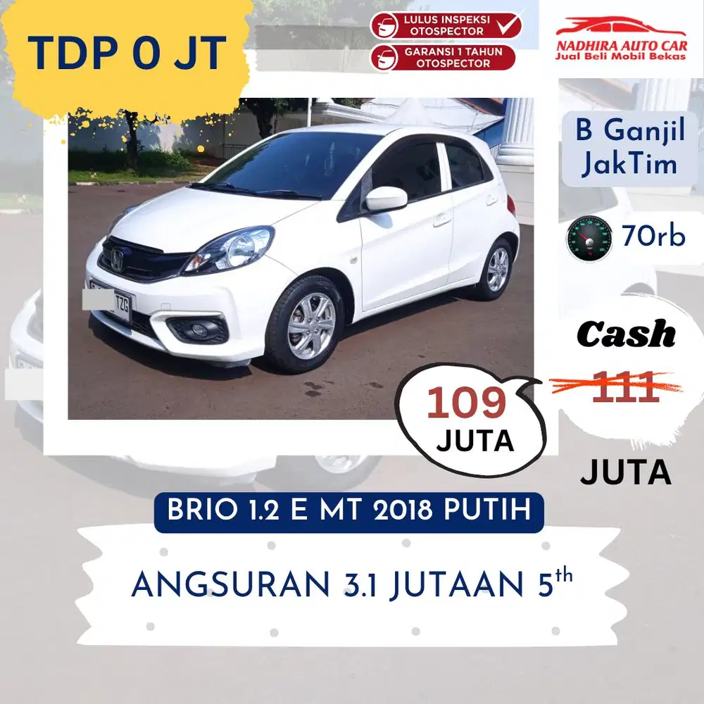 Promo TDP 0 Rupiah Brio 2018 Putih
